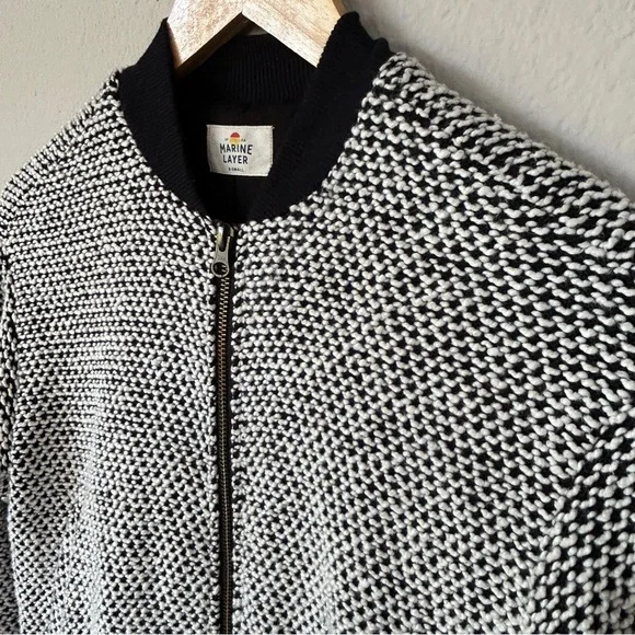 Marine Layer Birdseye Bomber JacketXSBlack & White Textured Zip-Up EUC